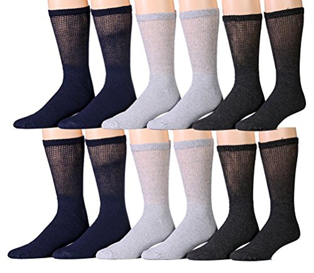 12 Pairs Unisex White Diabetic Socks For Neuropathy, Edema, Circulation